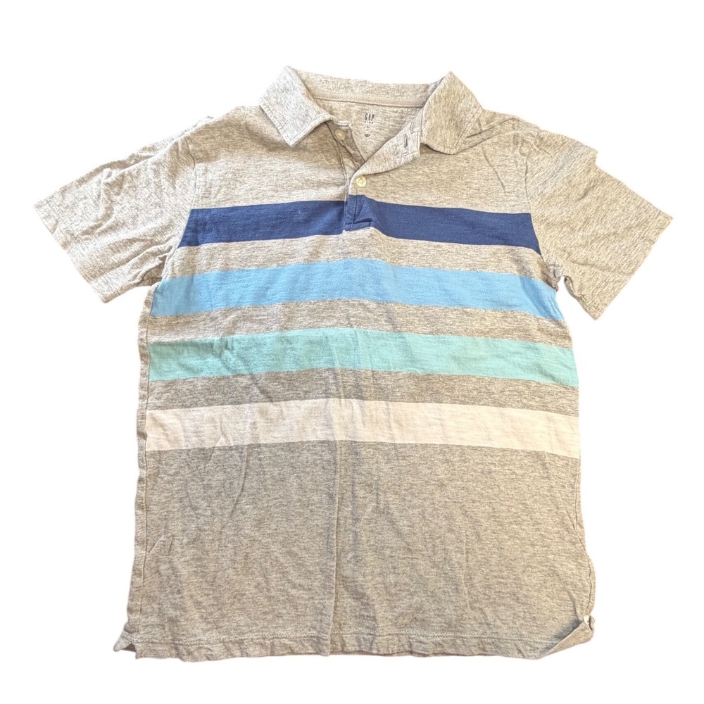 Gap Kids Boys XL Gray Blue Striped Short Sleeve Jersey Polo Shirt Multi Color K3